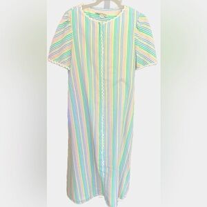 Vintage 80’s Appleseeds Seersucker Grandmacore House Dress Night Gown Robe
